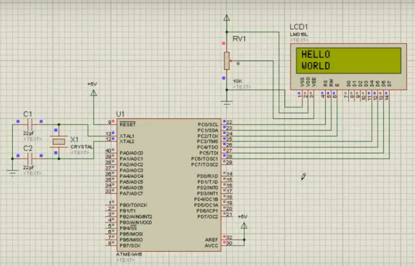 LCD interface with AVR ATMEGA16 using code vision AVR and Proteus